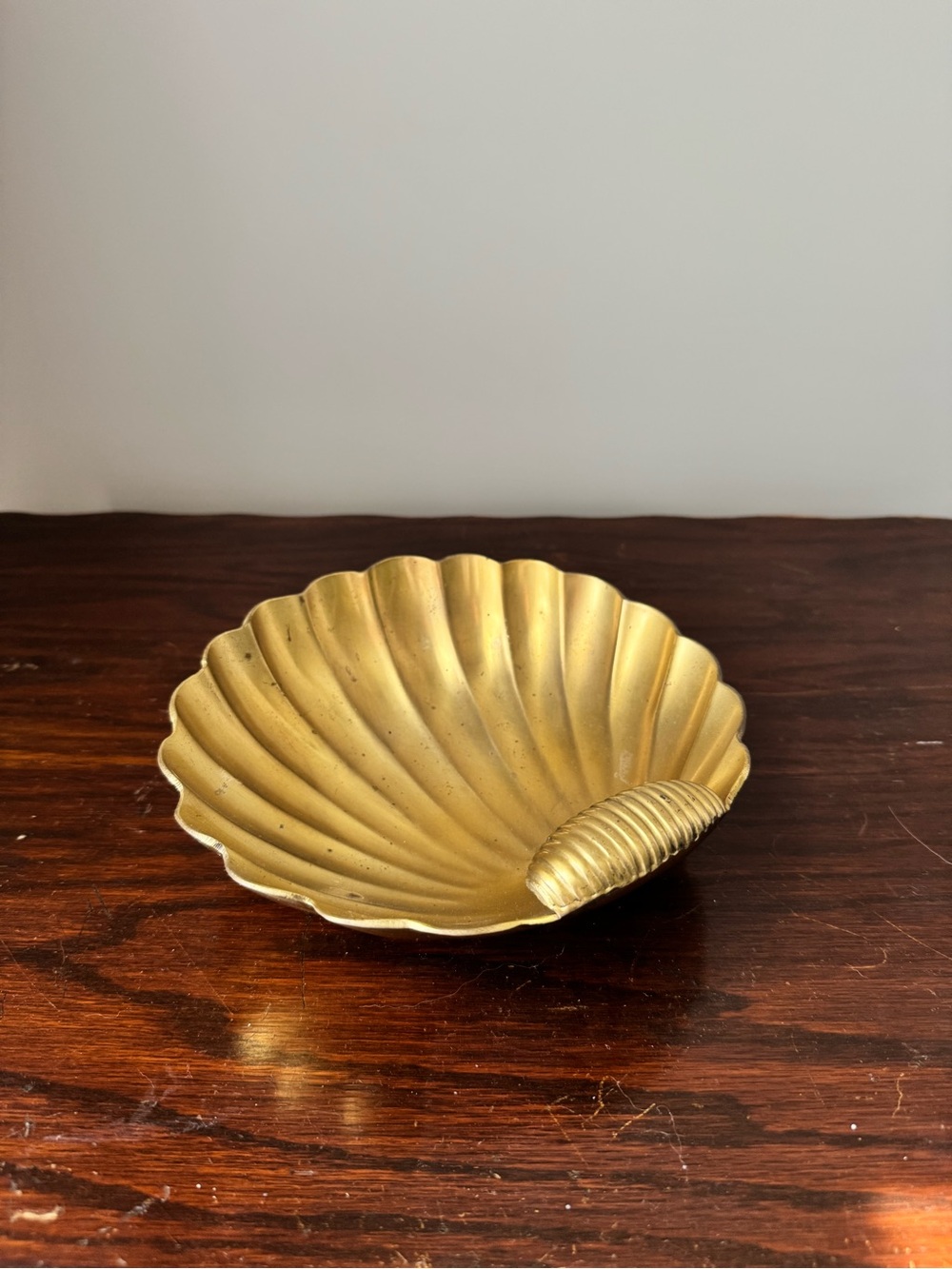Vintage Brass Scallop Shell Footed Catchall Dish